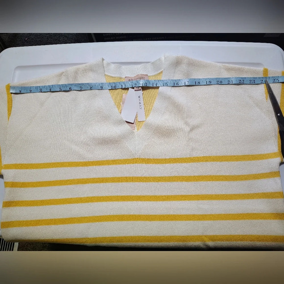 Philosophy women's sweater V neck, knit, pull on, striped, long sleeve, 1X. - Picture 8 of 16